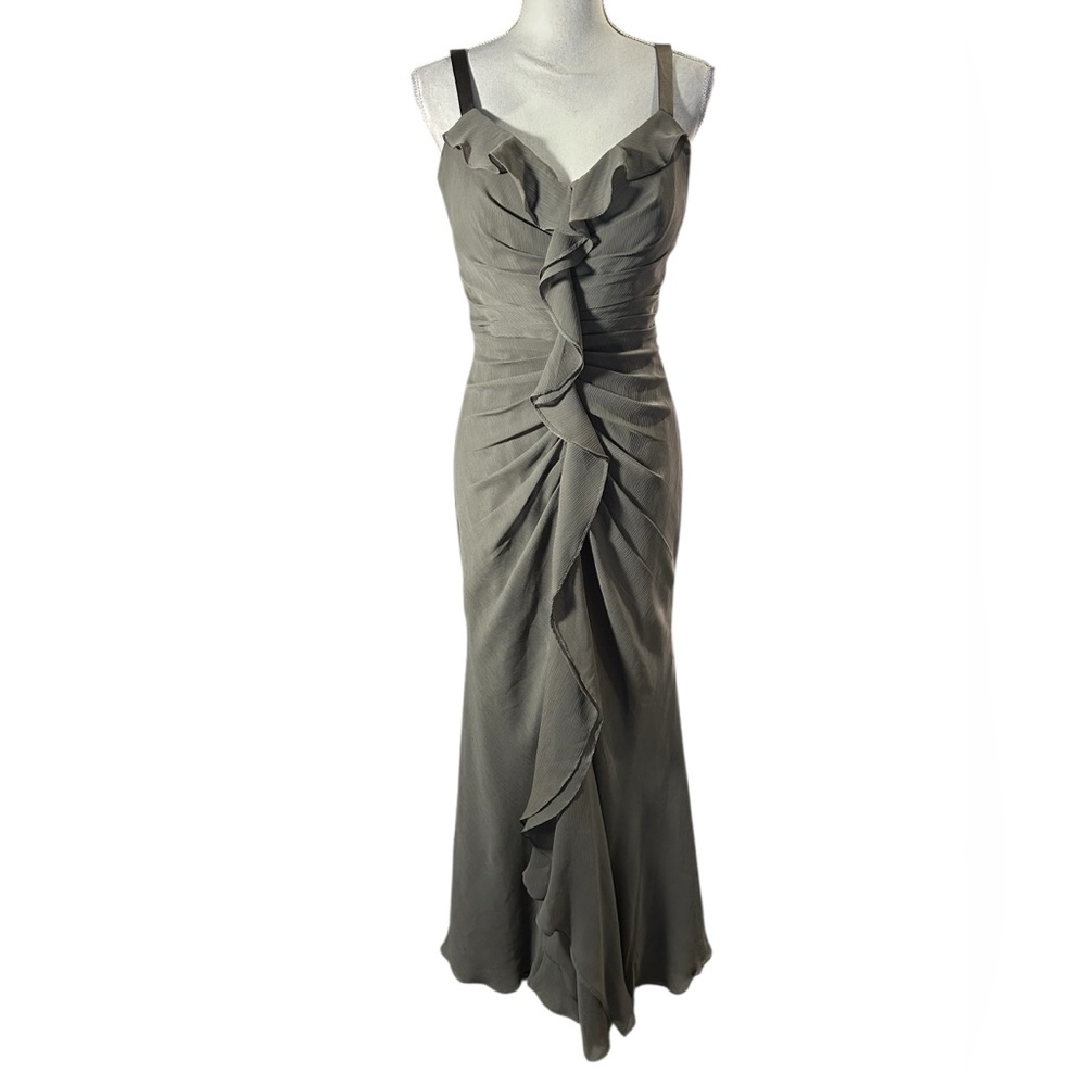 WHITE by Vera Wang Strapless Charcoal Gray Ruffle Gown 🆕